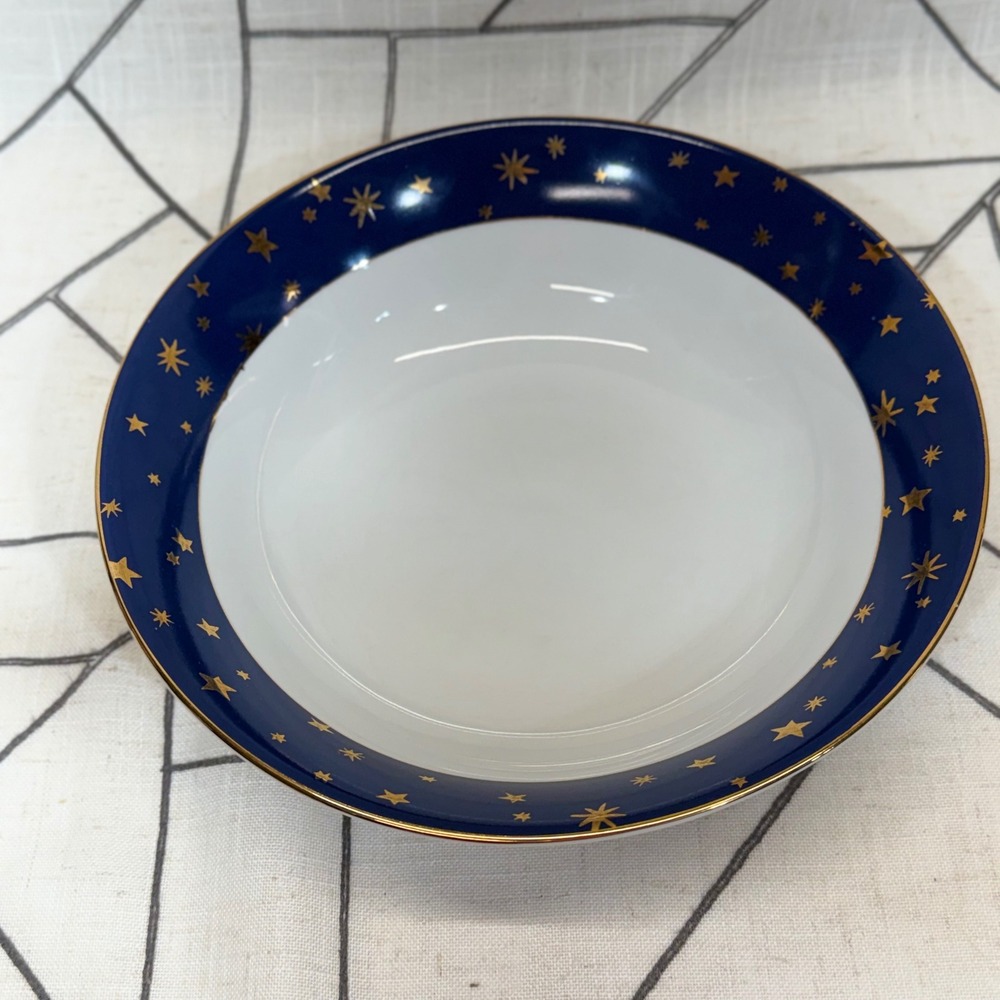 Sakura Galaxy Serving Bowl 9.25" Blue Gold Star 14k Gold Porcelain Celestial